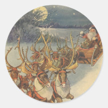 Santa Claus Reindeer Delivering Toys Christmas Eve Round Sticker