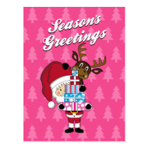 Santa Claus & Reindeer Postcard