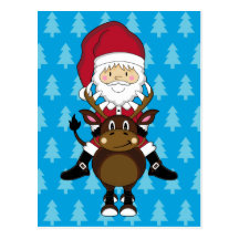 Santa Claus & Reindeer Postcard