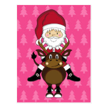 Santa Claus & Reindeer Postcard