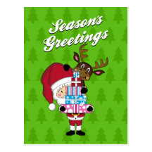 Santa Claus & Reindeer Postcard