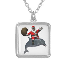 Santa Claus Riding On Dolphin Custom Necklace