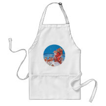 Santa Claus Up On The Rooftop With His Reindeer Aprons