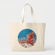 Santa Claus Up On The Rooftop With His Reindeer Bag