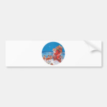 Santa Claus Up On The Rooftop With His Reindeer Bumper Sticker