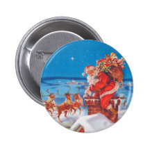 Santa Claus Up On The Rooftop With His Reindeer Pins