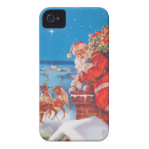 Santa Claus Up On The Rooftop With His Reindeer iPhone 4 Cases