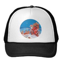 Santa Claus Up On The Rooftop With His Reindeer Trucker Hat