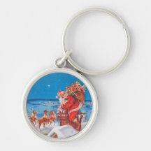 Santa Claus Up On The Rooftop With His Reindeer Keychains