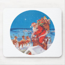 Santa Claus Up On The Rooftop With His Reindeer Mousepads