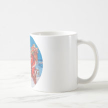 Santa Claus Up On The Rooftop With His Reindeer Coffee Mug