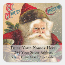 Santa Claus Vintage Christmas Address Label Square Sticker