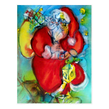 SANTA CLAUS  WITH LANTERN IN THE CHRISTMAS NIGHT POST CARD