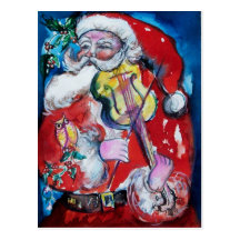 SANTA CLAUS WITH VIOLIN S MONOGRAM POSTCARDS
