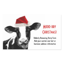 Santa Cow - Dairy Cow wearing Santa Hat Rectangle Stickers