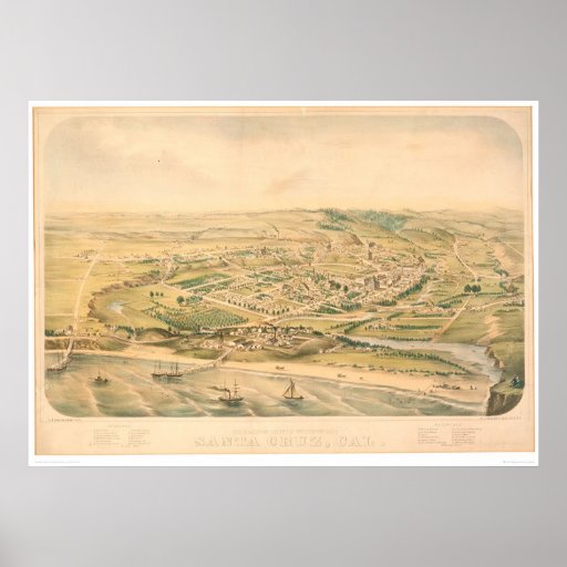 Santa Cruz, CA. Panoramic Map (1586A) - Unrestored Print