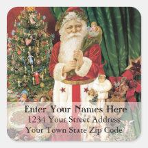 Santa Delivers Vintage Christmas Address Label Square Sticker
