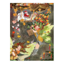 SANTA & FAIRIES Air Ship Blimp Vintage Christmas Post Cards