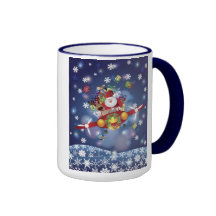 Santa Flying Antique Airplane Mug