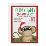 Santa Hat Monkey 5"x7" Holiday Party Invitations