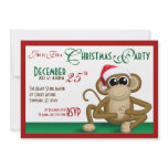 Santa Hat Monkey 7"x5" Christmas Party Invitations