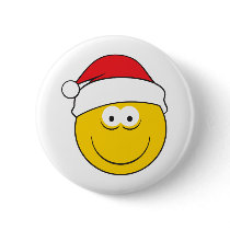 Santa Hat Smiley Face Pinback Buttons