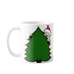 Santa Hides Behind Christmas Tree Coffee Mugs