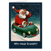 Santa in a Sports Car Christmas Card