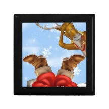 Santa in chimney and reindeer keepsake box