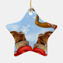 Santa in chimney and reindeer ornament