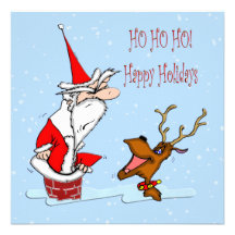 Santa in Chimney Christmas Invitation