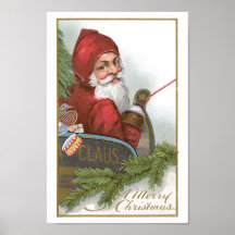 Santa in his sleigh on Christmas Posters