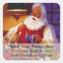 Santa Making Toys Vintage Christmas Address Label Square Stickers