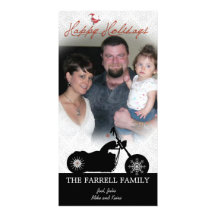 Santa Motorcycle & Snowflakes Holiday Photo Card