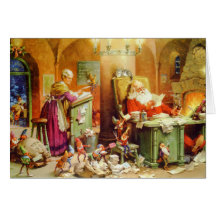 Santa & Mrs. Claus hard at work in the North Pole Greeting Card