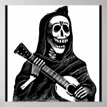 Santa Muerte with Guitar circa early 1900s Posters
