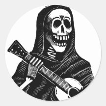 Santa Muerte with Guitar circa early 1900s Round Sticker