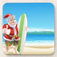 Santa on the beach beverage coaster