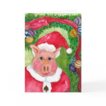 Santa Pig  Christmas Card with Ribbon & Ornaments