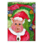 Santa Pig  Christmas Card with Ribbon & Ornaments