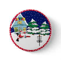 Santa Playing Disc Golf Pinback Button
