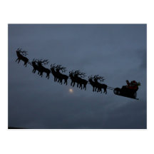 Santa & Reindeer Silhouette Postcard