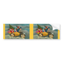 Santa Rides a Motorcycle - Christmas Bumper Sticker