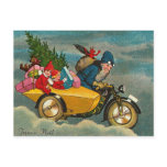 Santa Rides a Motorcycle - Christmas Post Card