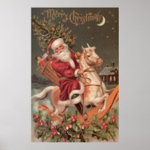 santa riding rocking horse vintage art posters