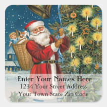 Santa Rings in Christmas Vintage Address Label Stickers