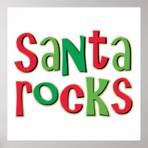 Santa Rocks Red and Green Christmas Posters