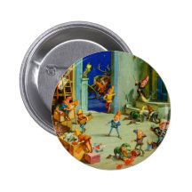 Santa 's Elves Working in his North Pole Workshop Pinback Button