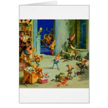 Santa 's Elves Working in his North Pole Workshop Cards