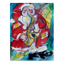 SANTA & SAX, CHRISTMAS PARTY POST CARD